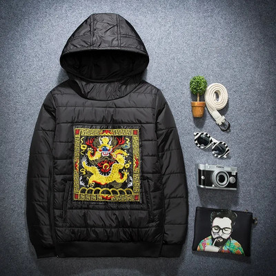 Winter Spirit Boy Pullovers Tõmblukuga polsterdatud jakk Meeste Korea Slim Fit Noorte Paksendatud Kapuutsiga dressipluusid Kulddraakon Tikand