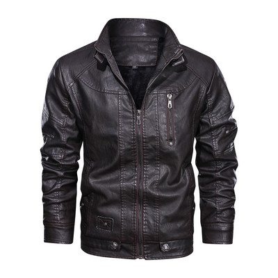 Μόδα CARANFIER Χειμερινό δερμάτινο μπουφάν Ανδρικά κολάρο Μοτοσικλέτας Πλυμένο ρετρό βελούδο ψεύτικα ρούχα Ανδρικά παλτό Ευρωπαϊκού μεγέθους
