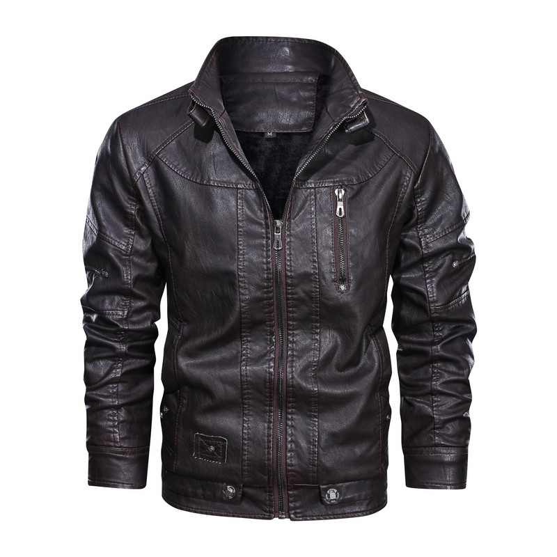 Μόδα CARANFIER Χειμερινό δερμάτινο μπουφάν Ανδρικά κολάρο Μοτοσικλέτας Πλυμένο ρετρό βελούδο ψεύτικα ρούχα Ανδρικά παλτό Ευρωπαϊκού μεγέθους