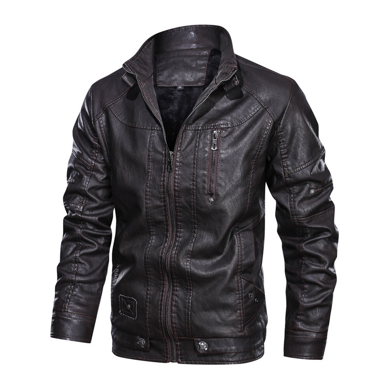 Μόδα CARANFIER Χειμερινό δερμάτινο μπουφάν Ανδρικά κολάρο Μοτοσικλέτας Πλυμένο ρετρό βελούδο ψεύτικα ρούχα Ανδρικά παλτό Ευρωπαϊκού μεγέθους