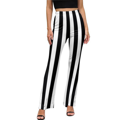 Punase ja valge triibulised vabaaja püksid Naiste salendavad triibud Prindiga Slim Fit Streetwear laienevad püksid Suvised Kawaii mustriga püksid
