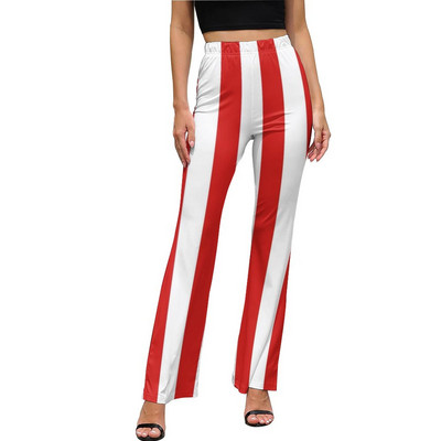 Punase ja valge triibulised vabaaja püksid Naiste salendavad triibud Prindiga Slim Fit Streetwear laienevad püksid Suvised Kawaii mustriga püksid