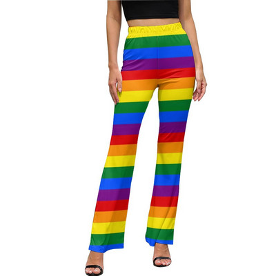 Punase ja valge triibulised vabaaja püksid Naiste salendavad triibud Prindiga Slim Fit Streetwear laienevad püksid Suvised Kawaii mustriga püksid