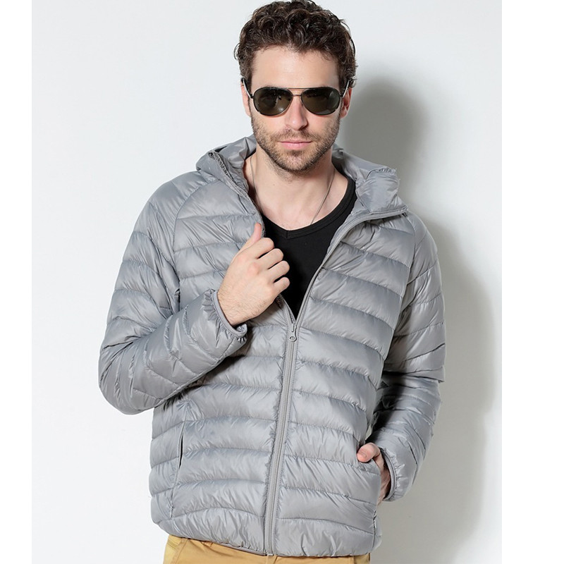 Мъжко бяло яке с патешки пух 2021 Ново преносимо палто с качулка Свръхлеко мъжко зимно палто Топли паркове с термо пух