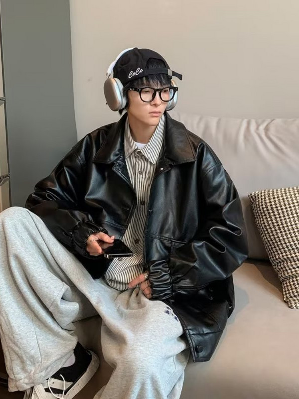 Lahtine meeste mootorratturi jope õpilastele mitmekülgne PU-nahkjakk ratsumantel Korea trendi nahktagi 2022