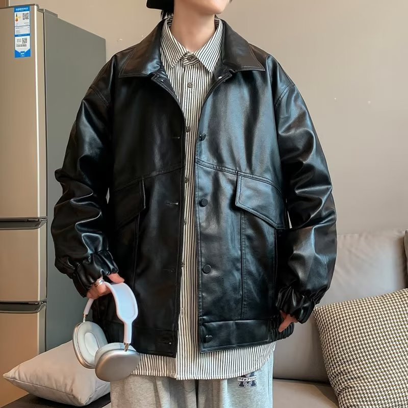 Lahtine meeste mootorratturi jope õpilastele mitmekülgne PU-nahkjakk ratsumantel Korea trendi nahktagi 2022