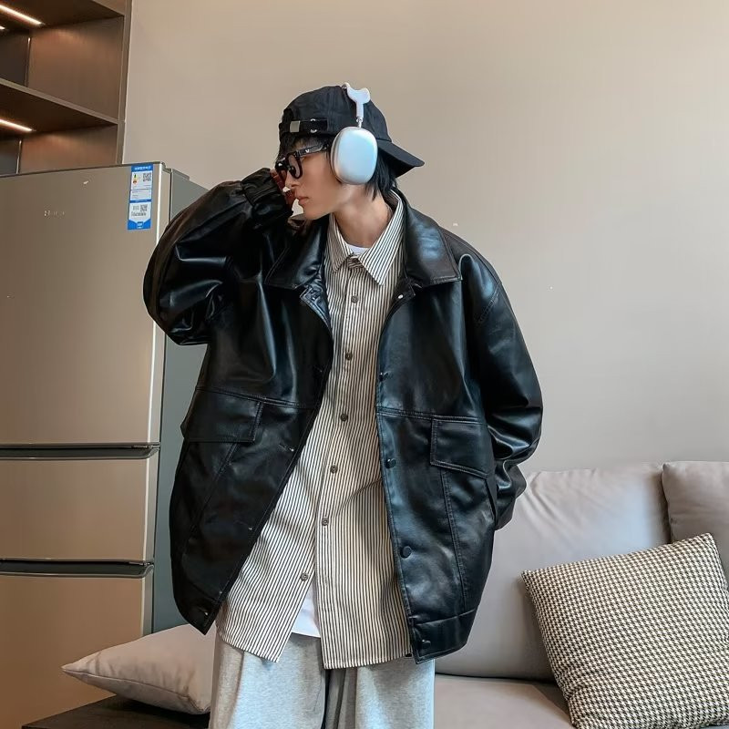 Lahtine meeste mootorratturi jope õpilastele mitmekülgne PU-nahkjakk ratsumantel Korea trendi nahktagi 2022