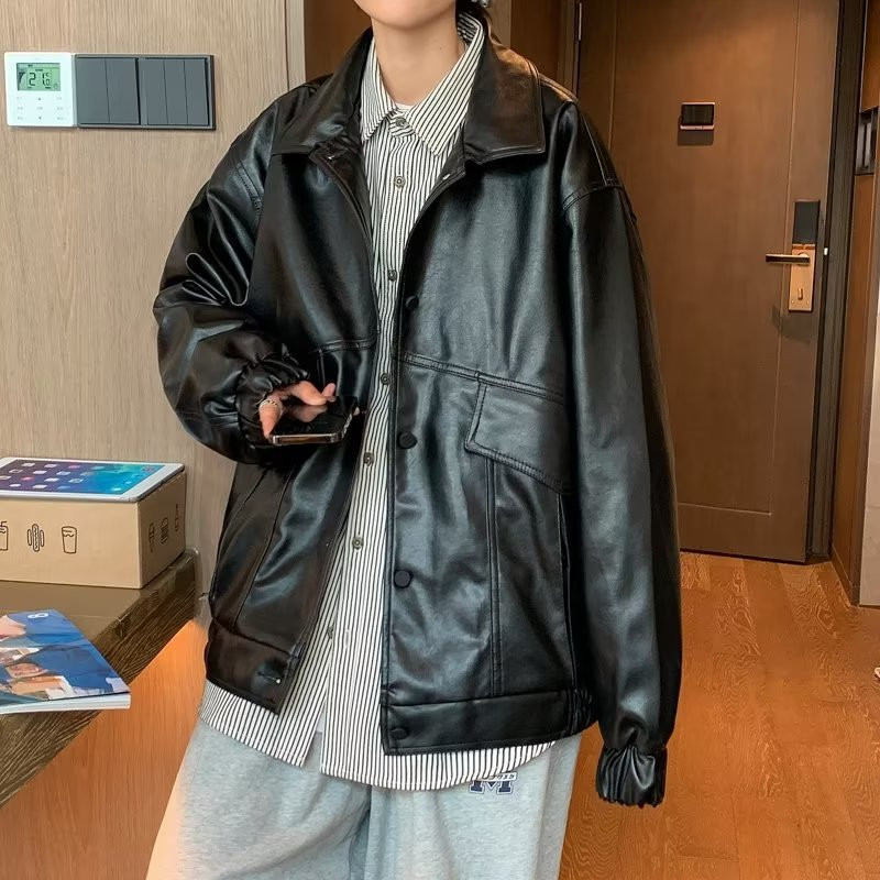 Lahtine meeste mootorratturi jope õpilastele mitmekülgne PU-nahkjakk ratsumantel Korea trendi nahktagi 2022