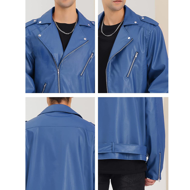Ανδρικό μπλε μαύρο δερμάτινο μπουφάν συν μέγεθος 5XL μοτοσικλέτα πανκ παλτό ανδρικά vintage casual μπουφάν chaqueta moto hombre