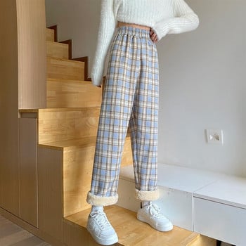 Γυναικεία υπερμεγέθη παντελόνι με φαρδύ πόδι με χοντρό πόδι Harajuku καρό παντελόνι Γυναικείο κορεάτικο στυλ καρό πιτζάμα με ψηλή μέση 2023 Άνοιξη Φθινόπωρο