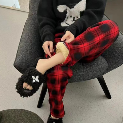 Γυναικεία υπερμεγέθη παντελόνι με φαρδύ πόδι με χοντρό πόδι Harajuku καρό παντελόνι Γυναικείο κορεάτικο στυλ καρό πιτζάμα με ψηλή μέση 2023 Άνοιξη Φθινόπωρο