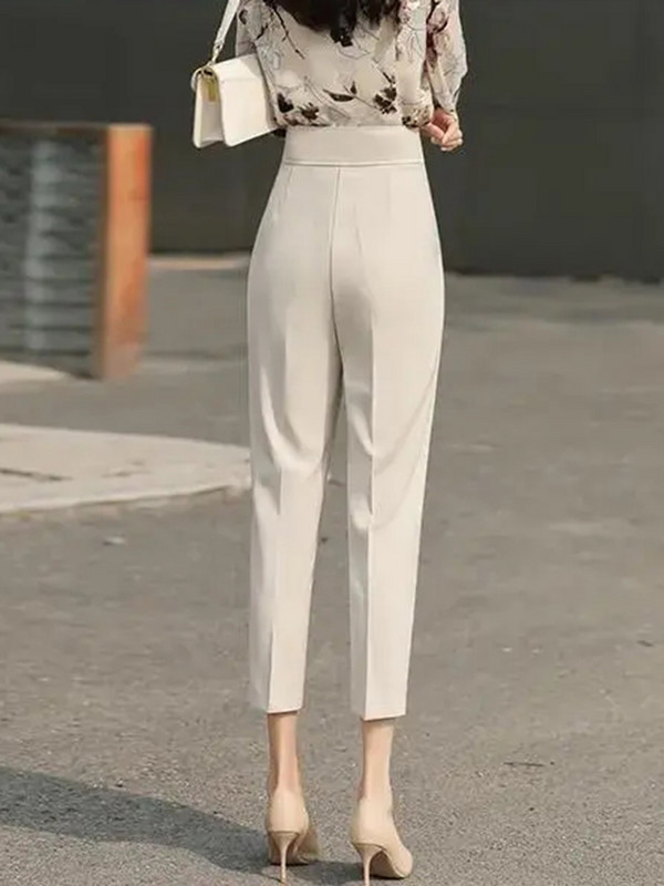 Korea Disain kõrge vöökohaga haaremi ülikond püksid vabaaja õhukesed 3 nööbiga sinine naiste sirge Spodnie uus laia säärega Pantalones Capris