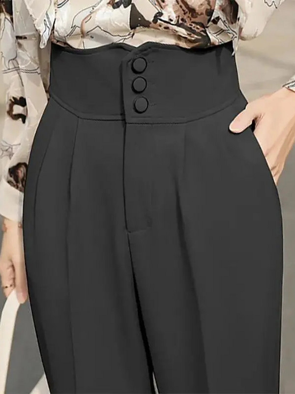 Korea Disain kõrge vöökohaga haaremi ülikond püksid vabaaja õhukesed 3 nööbiga sinine naiste sirge Spodnie uus laia säärega Pantalones Capris