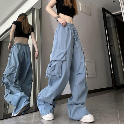 Naiste Hip Hop Y2K Cargo püksid Korea kõrge vöökohaga lahtised šiki disainiga soliidsed püksid tänavarõivad Harajuku suured taskud vabaaja püksid