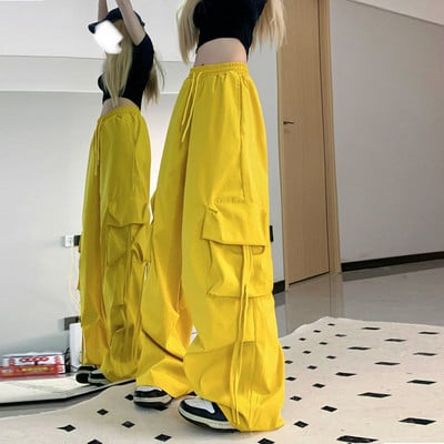 Naiste Hip Hop Y2K Cargo püksid Korea kõrge vöökohaga lahtised šiki disainiga soliidsed püksid tänavarõivad Harajuku suured taskud vabaaja püksid