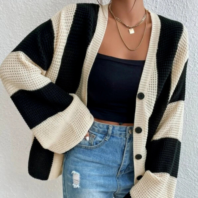 Triibuline kootud kardigan naiste lühike vintage 2023 kevadine sügisene džemprid valged ülerõivad kampsunid Y2k kampsun mantel jakk