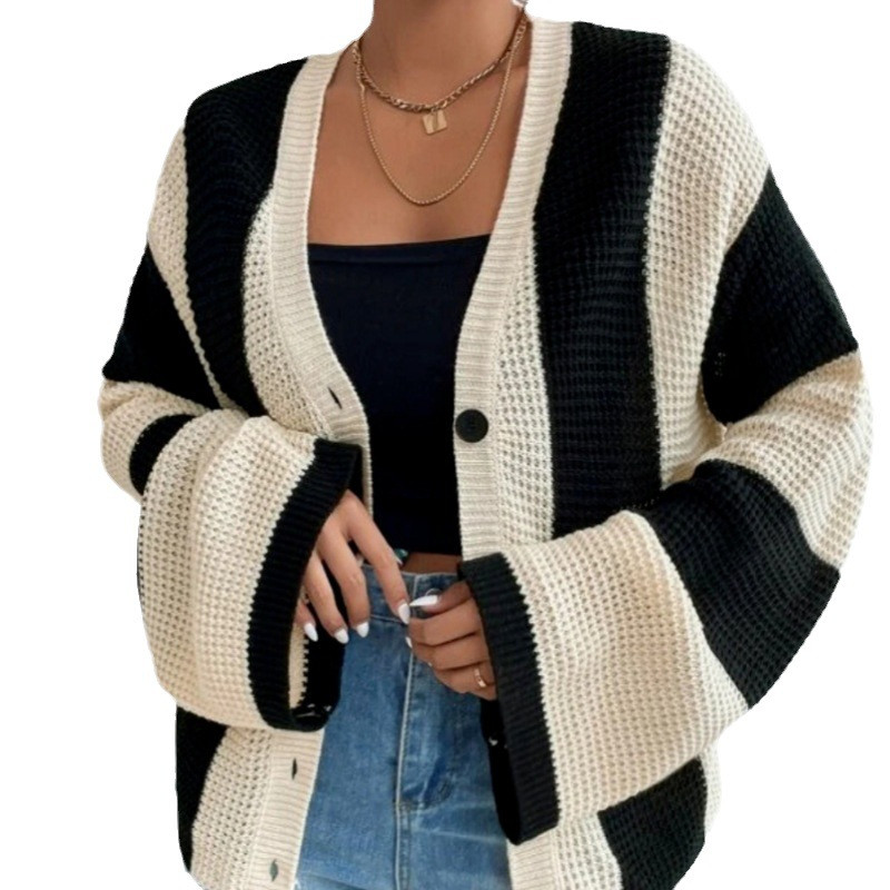 Triibuline kootud kardigan naiste lühike vintage 2023 kevadine sügisene džemprid valged ülerõivad kampsunid Y2k kampsun mantel jakk