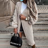 Ζακέτα με πλεκτό γυναικείο μακρύ τζάκετ Φθινοπωρινό, χειμερινό μπλε βελονάκι Φαρδύ μακρυμάνικο γυναικείο πουλόβερ 2022 Ζακέτες ζακέτες με ζακέτες