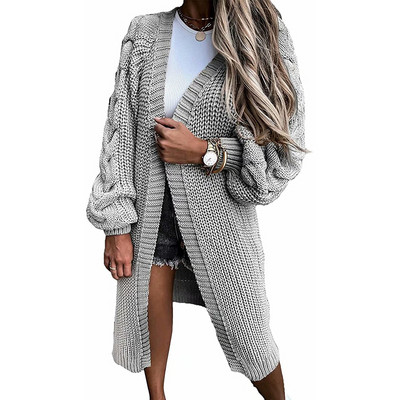 Ζακέτα με πλεκτό γυναικείο μακρύ τζάκετ Φθινοπωρινό, χειμερινό μπλε βελονάκι Φαρδύ μακρυμάνικο γυναικείο πουλόβερ 2022 Ζακέτες ζακέτες με ζακέτες
