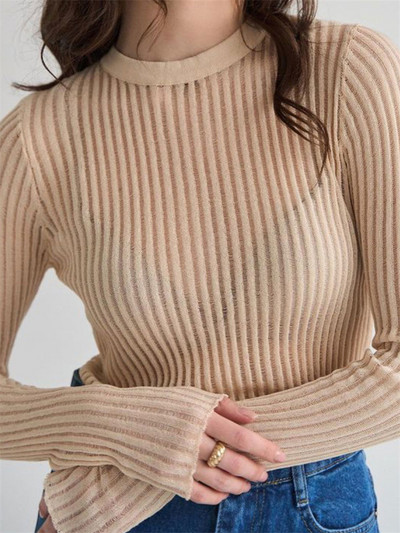 Tossy soonikkoes läbipaistev kudumispullover, õõnes, õhuke, soliidne pikkade varrukatega topp, läbipaistev vabaaja kudum Suvine naiste pullover