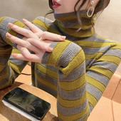Μόδα πλεκτό ζιβάγκο πλεκτό Κορεάτικο ριγέ πουλόβερ Γυναικεία ρούχα φθινοπώρου 2022 Νέα casual πουλόβερ Ζεστά μπλουζάκια παντός αγώνα