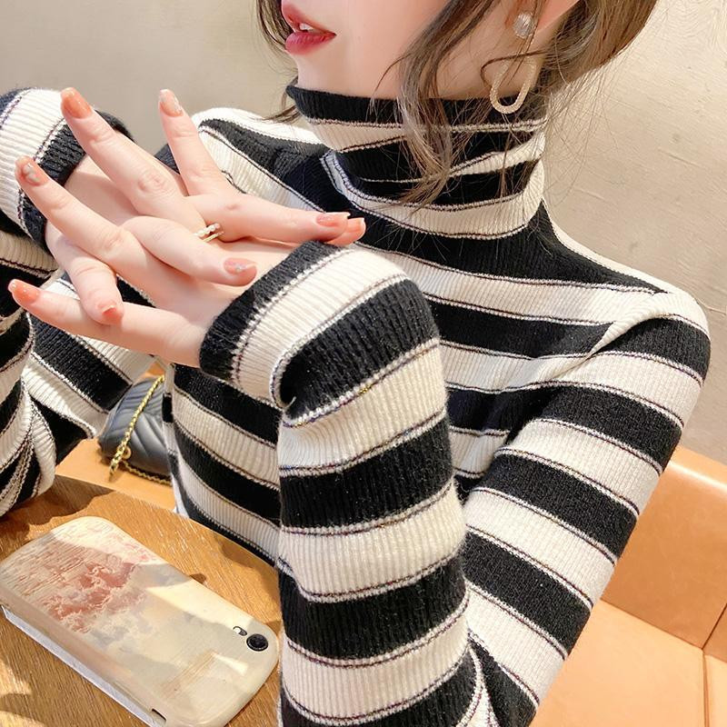 Μόδα πλεκτό ζιβάγκο πλεκτό Κορεάτικο ριγέ πουλόβερ Γυναικεία ρούχα φθινοπώρου 2022 Νέα casual πουλόβερ Ζεστά μπλουζάκια παντός αγώνα