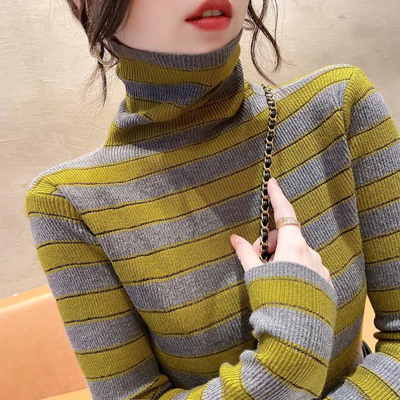 Μόδα πλεκτό ζιβάγκο πλεκτό Κορεάτικο ριγέ πουλόβερ Γυναικεία ρούχα φθινοπώρου 2022 Νέα casual πουλόβερ Ζεστά μπλουζάκια παντός αγώνα