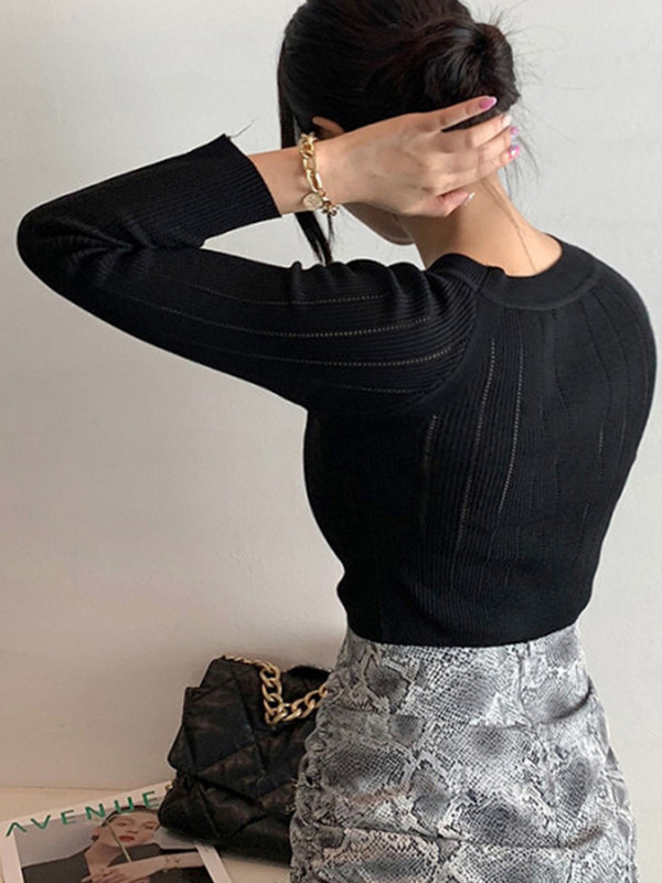 Κορεάτικο λεπτό γυναικείο πλεκτό πουλόβερ 2023 Φθινόπωρο Χειμώνας O λαιμός Casual Πουλόβερ με κουμπιά Γυναικεία Κομψά μακρυμάνικα μπλουζάκια Femme