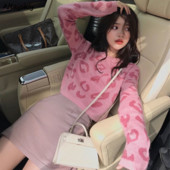 Πουλόβερ Γυναικεία Φθινοπωρινά Γυναικεία Πουλόβερ Vintage Cropped Πουλόβερ Κορεατικής μόδας Streetwear Student All-match Loose Chic Pink Simple