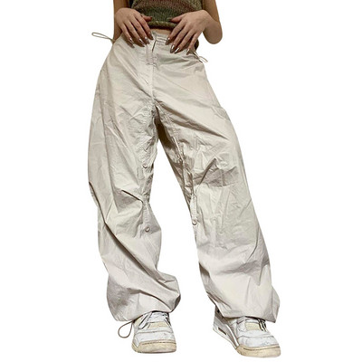 Y2k Cargo Püksid Naiste Madala vöökohaga pingutusnööriga dressipüksid Tänavarõivad Vintage kottis laia säärega püksid Suured püksid Jogger dressipüksid