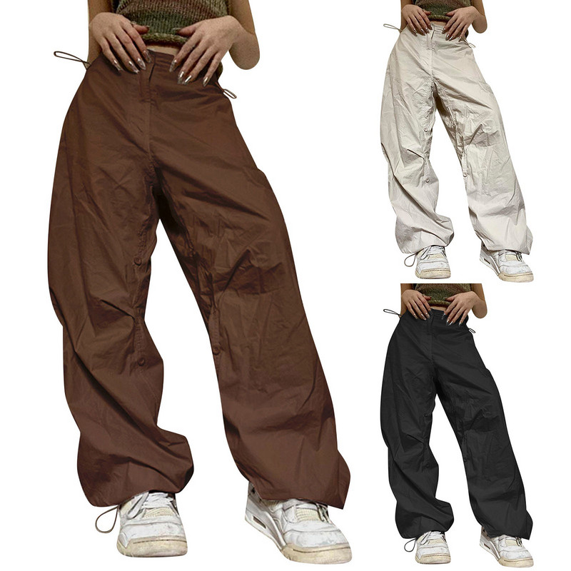 Y2k Cargo Püksid Naiste Madala vöökohaga pingutusnööriga dressipüksid Tänavarõivad Vintage kottis laia säärega püksid Suured püksid Jogger dressipüksid
