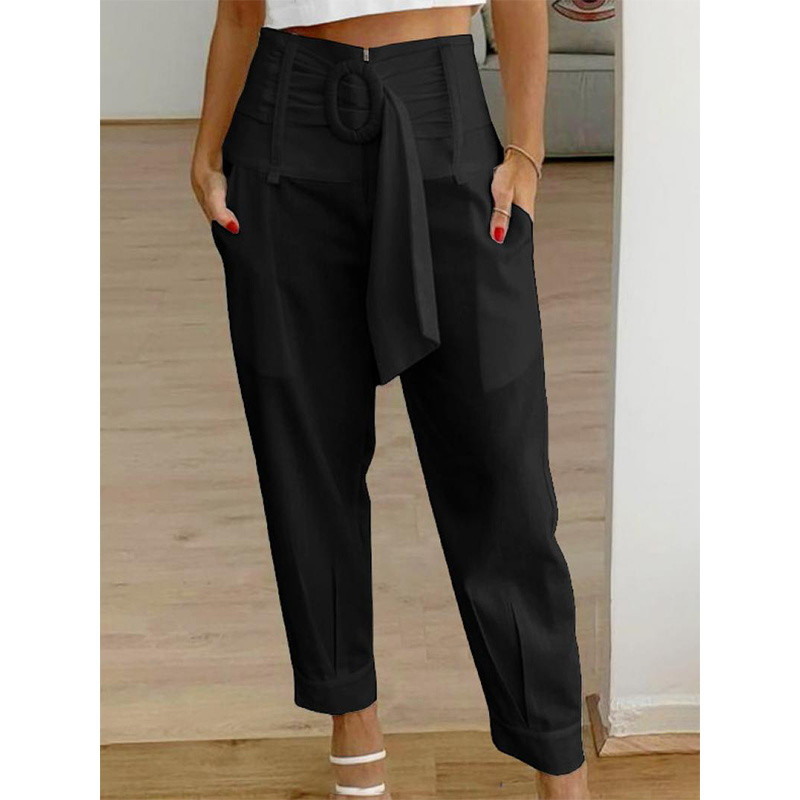 Naiste vabaaja igapäevane sirge tõmblukuga kõrge vöökohaga pikad püksid 2023. aasta suve naiste mood mitmekülgsed ühevärvilised püksid tänavarõivad