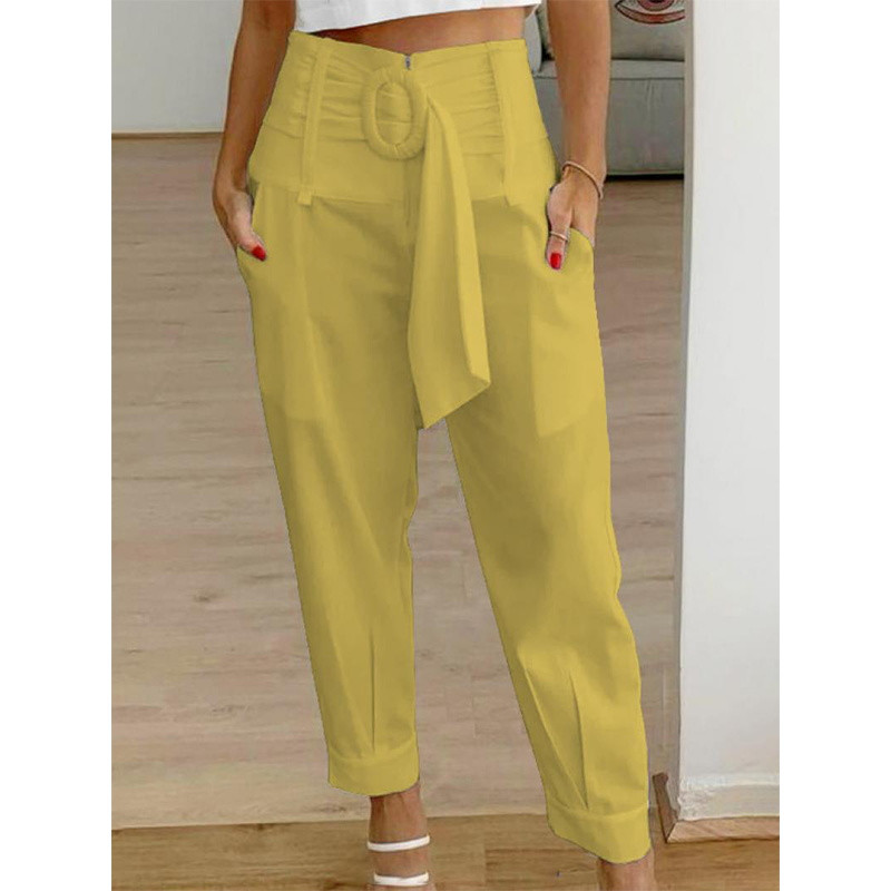 Naiste vabaaja igapäevane sirge tõmblukuga kõrge vöökohaga pikad püksid 2023. aasta suve naiste mood mitmekülgsed ühevärvilised püksid tänavarõivad