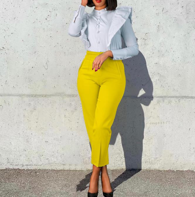 Elegantsed naiste püksid reisimiseks kontoris 2023, sügis/talv, uus mood, vabaaja õhukesed kõrge vöökohaga püksid, ühevärvilised Pantalon Femme