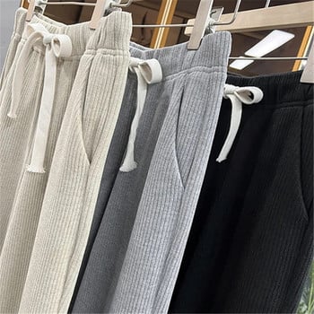 2023 Φθινόπωρο και Χειμώνας Νέα Lace-Up Ελαστική μέση Plus Fleece Παχύ ίσιο παντελόνι φαρδύ casual γυναικεία ρούχα για γυναίκες
