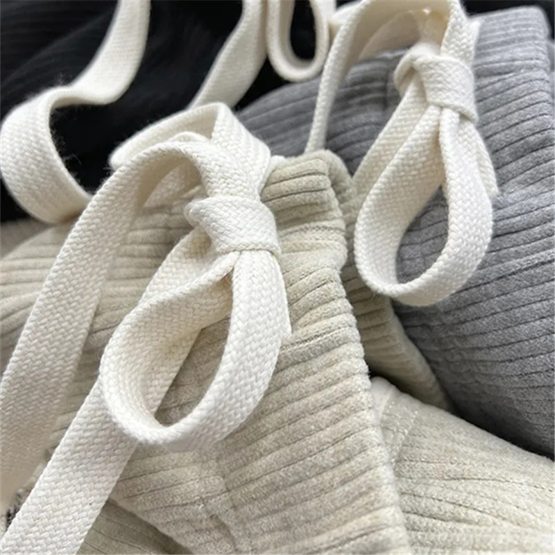 Есен и зима 2023 г. Нови широки ежедневни панталони с връзки и еластична талия плюс поларени широки ежедневни панталони с прави крачоли Дамски дрехи за жени