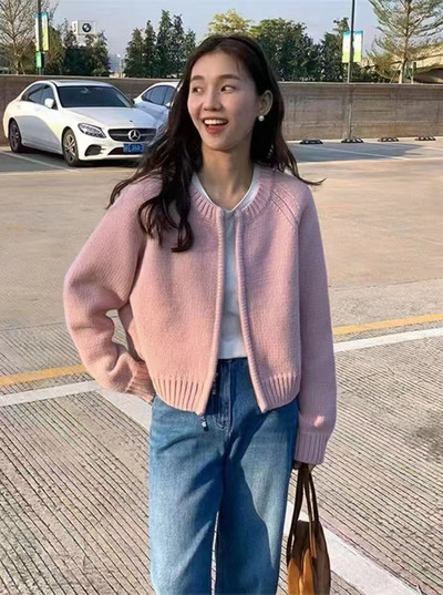 Πλεκτό με φερμουάρ Γυναικεία ζακέτα Vintage 2023 Άνοιξη Φθινόπωρο Χειμώνας Off White Jumpers Εξωτερικά Πουλόβερ Μπουφάν Y2k Παλτό Πουλόβερ