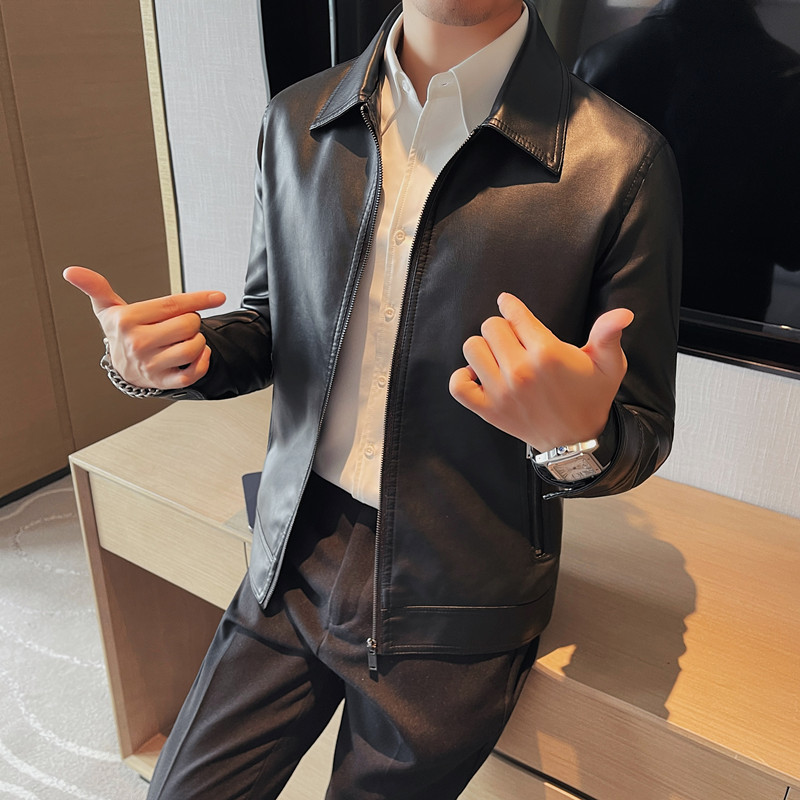 Trendikas kunstnahast jakk Meeste äritalvemantel Uus saabumine Välisrõivad PU-nahast meeste vabaaja jope, meeste jalgratturi jakk
