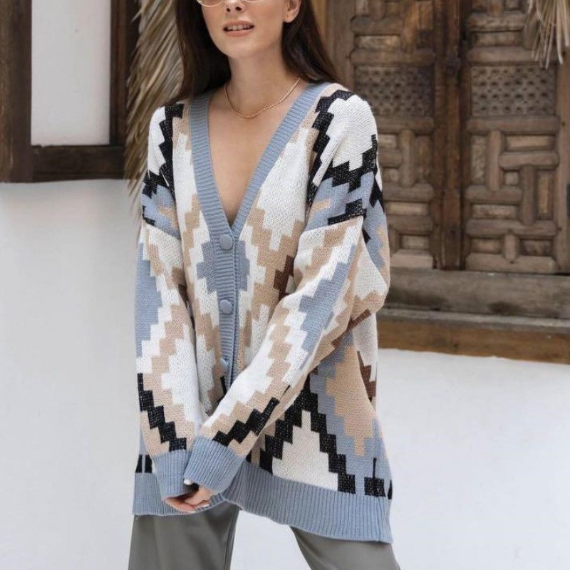 Naiste teemant Jacquard kampsun Sügistalv Lihtne Pullover Roosa Kardigan Kootud Elastne Kampsun Vabaaja soojad Y2k Top džemprid