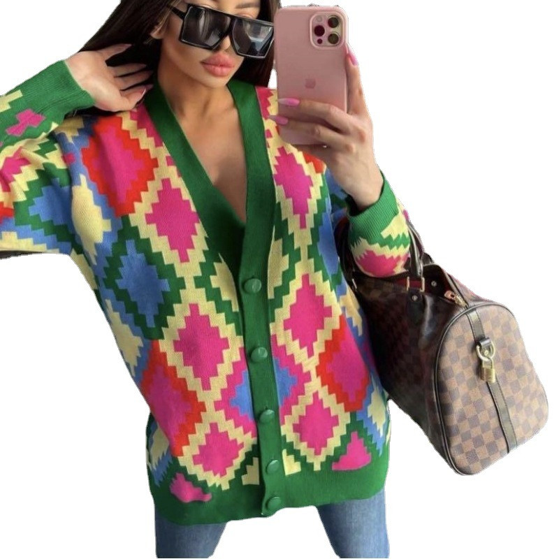 Naiste teemant Jacquard kampsun Sügistalv Lihtne Pullover Roosa Kardigan Kootud Elastne Kampsun Vabaaja soojad Y2k Top džemprid