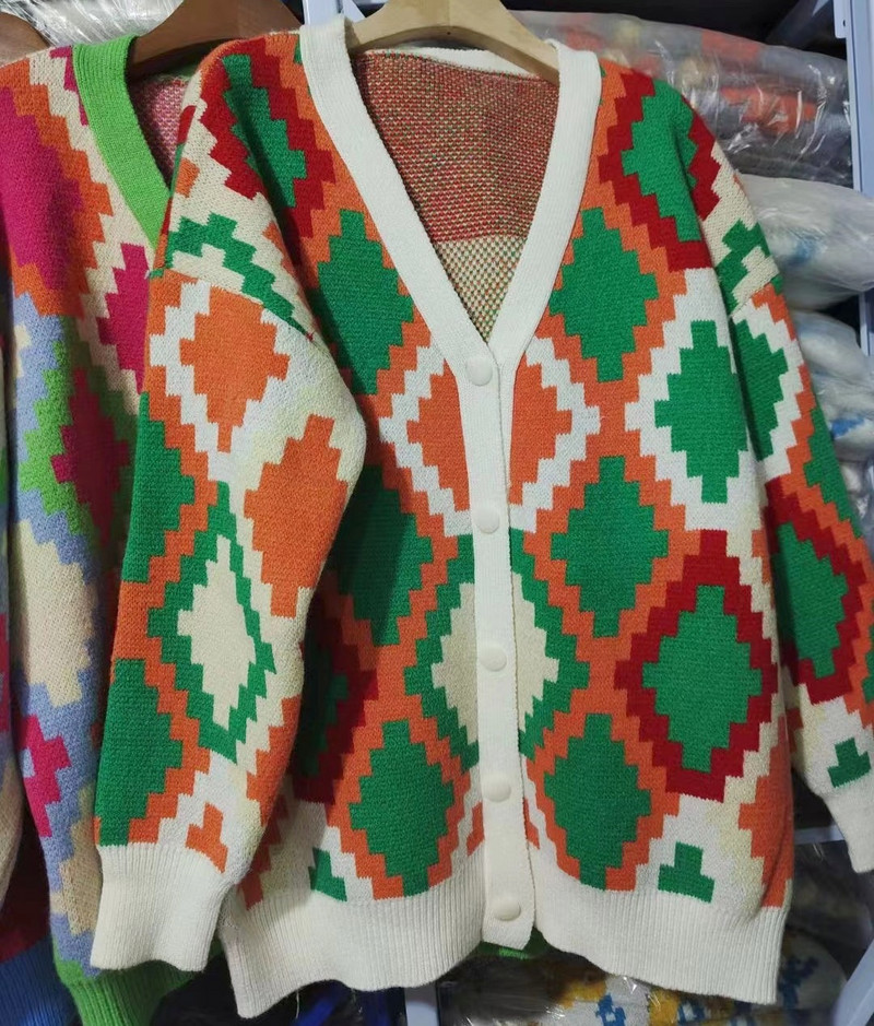 Naiste teemant Jacquard kampsun Sügistalv Lihtne Pullover Roosa Kardigan Kootud Elastne Kampsun Vabaaja soojad Y2k Top džemprid