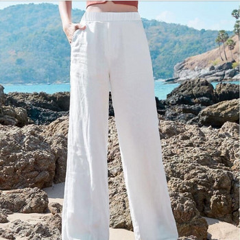 VmewSher Νέο Ανοιξιάτικο Καλοκαίρι Γυναικείο φαρδύ παντελόνι Μασίφ μακριά ψηλή μέση μπεζ λευκό Boho φαρδύ παντελόνι Γυναικείο απλό απλό παντελόνι