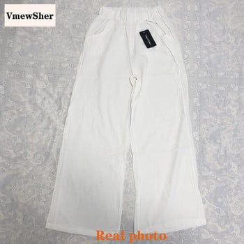 VmewSher Νέο Ανοιξιάτικο Καλοκαίρι Γυναικείο φαρδύ παντελόνι Μασίφ μακριά ψηλή μέση μπεζ λευκό Boho φαρδύ παντελόνι Γυναικείο απλό απλό παντελόνι