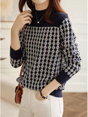 Πουλόβερ μόδας τοπ 2022 Γυναικεία Φθινόπωρο Νέα Αντίθεση Χρώμα Διαμαντένιο καρό πουλόβερ με μισό ζιβάγκο πλεκτό πουλόβερ Keep Warm Commute