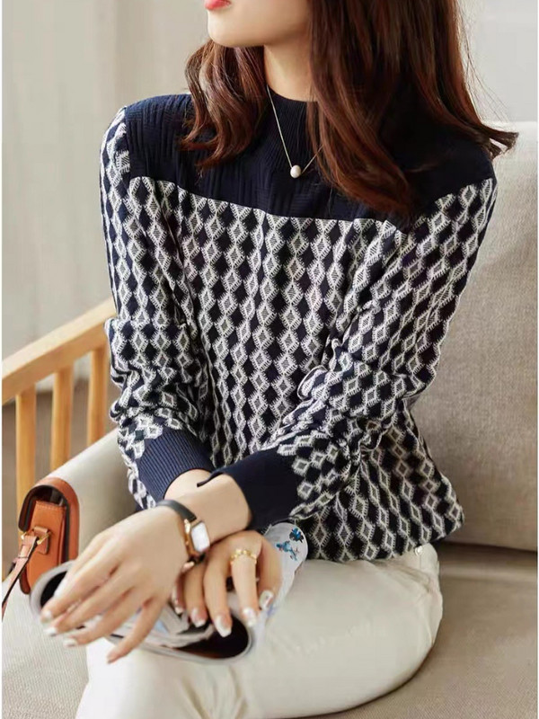 Πουλόβερ μόδας τοπ 2022 Γυναικεία Φθινόπωρο Νέα Αντίθεση Χρώμα Διαμαντένιο καρό πουλόβερ με μισό ζιβάγκο πλεκτό πουλόβερ Keep Warm Commute