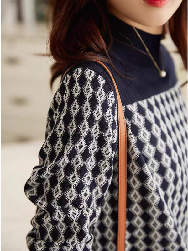 Πουλόβερ μόδας τοπ 2022 Γυναικεία Φθινόπωρο Νέα Αντίθεση Χρώμα Διαμαντένιο καρό πουλόβερ με μισό ζιβάγκο πλεκτό πουλόβερ Keep Warm Commute