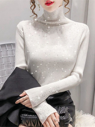 Talvised kilpkaelusega kampsunid naiste sädelevad teemanttopid Slim Fit pullover Naiste kootud kampsun džemprid Paks soe pull ZY7202