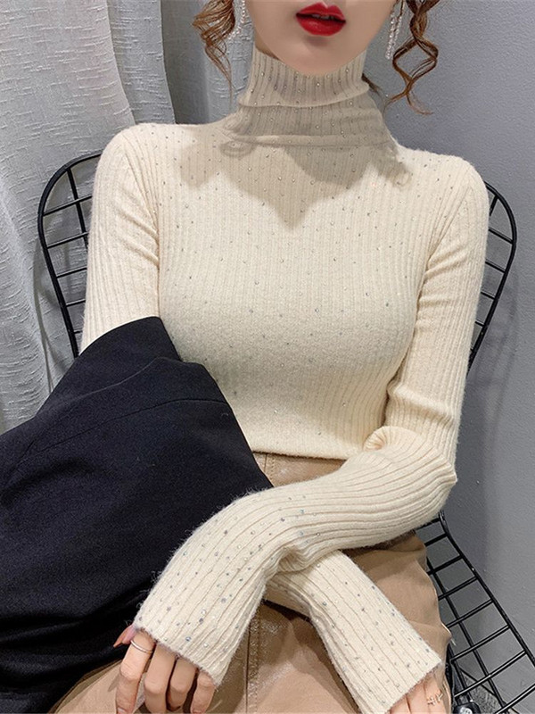 Talvised kilpkaelusega kampsunid naiste sädelevad teemanttopid Slim Fit pullover Naiste kootud kampsun džemprid Paks soe pull ZY7202