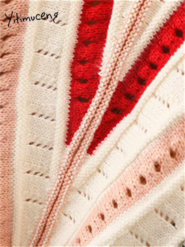 Yitimuceng Rainbow ριγέ πουλόβερ Γυναικεία 2023 Νέα μόδα Μακρυμάνικο O λαιμό Φθινοπωρινό χειμερινό πουλόβερ Χαλαρά πλεκτά κομψά πουλόβερ