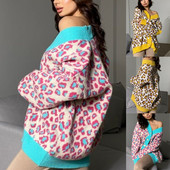 Μακριά πλεκτή ζακέτα Γυναικεία λεοπάρ vintage 2023 Κίτρινη άνοιξη φθινόπωρο χειμερινό πουλόβερ Πανωφόρι πουλόβερ Y2k Μπουφάν παλτό πουλόβερ